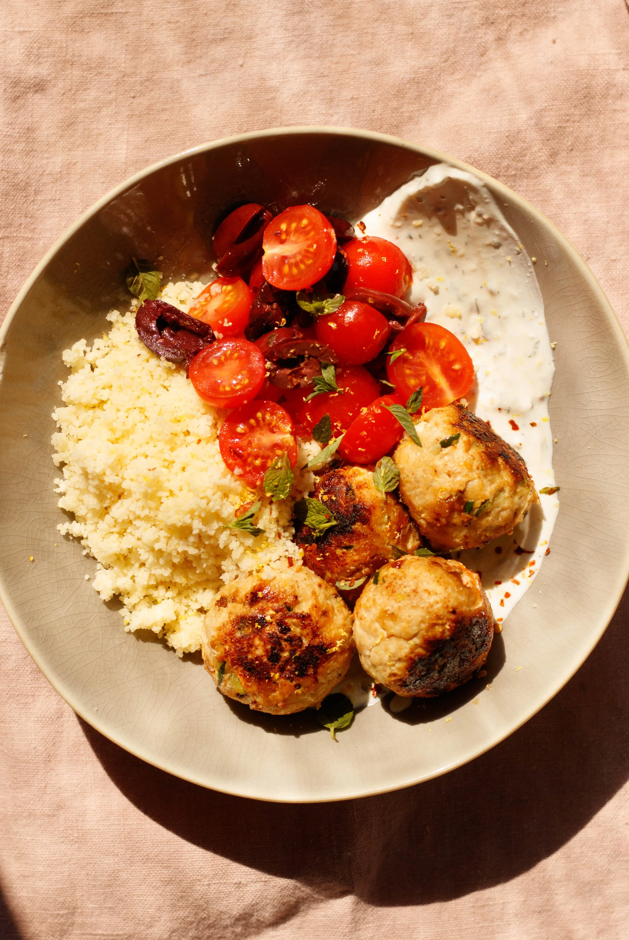 Greek Inspired Meatballs with a Tomato and Olive Salad — Amanda